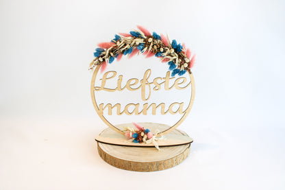 Flowerhoop "liefste mama" - Roos / Blauw