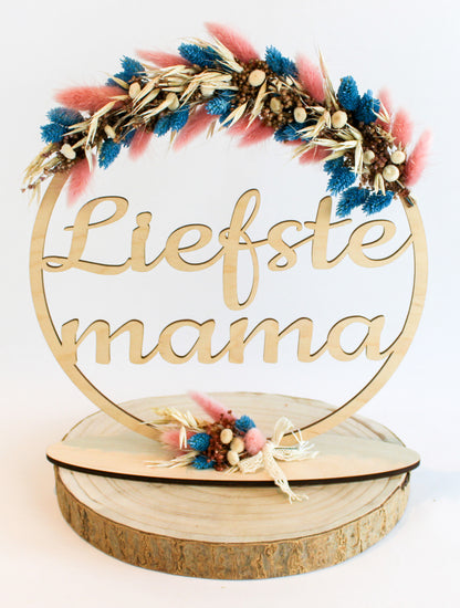 Flowerhoop "liefste mama" - Roos / Blauw