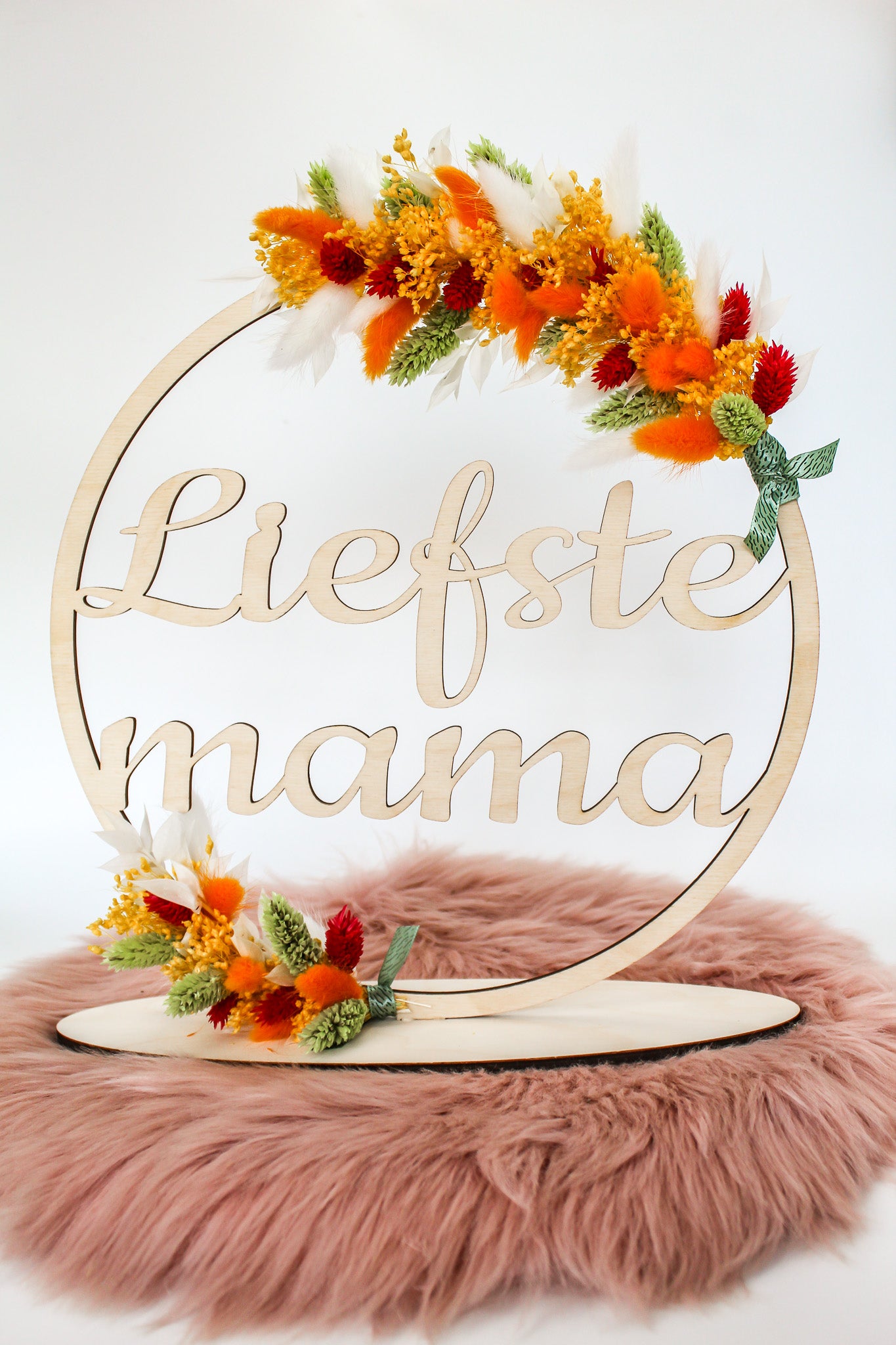 Flowerhoop "liefste mama" Oranje / groen / wit